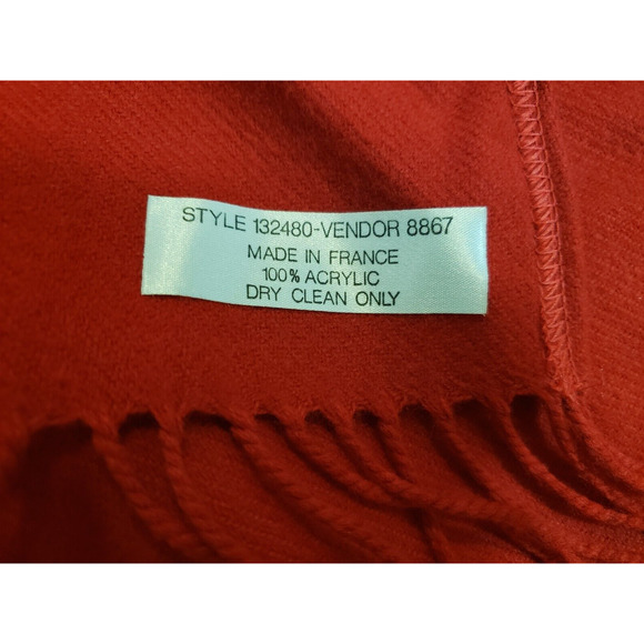 (J5) Womens Shawl Cape Poncho Wrap Fringed Size OS One Size Red Made in France - Picture 6 of 6